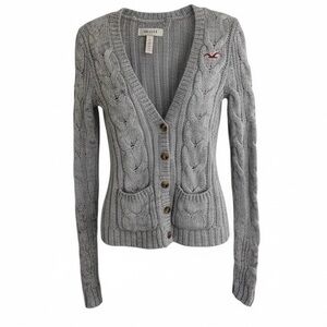Hollister Y2K Gray Cable Knit Button Cardigan Sweater Women's Small Bella Swan